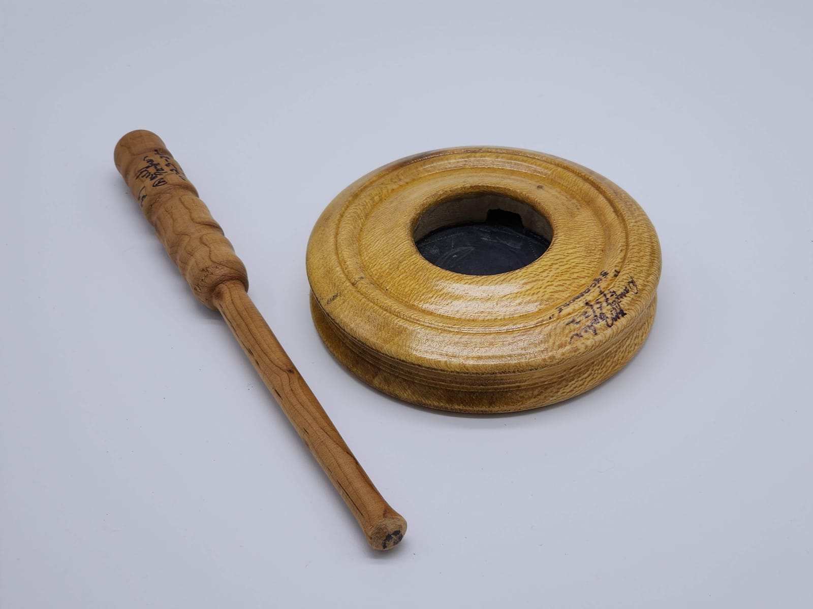 Figured wood call with signed striker